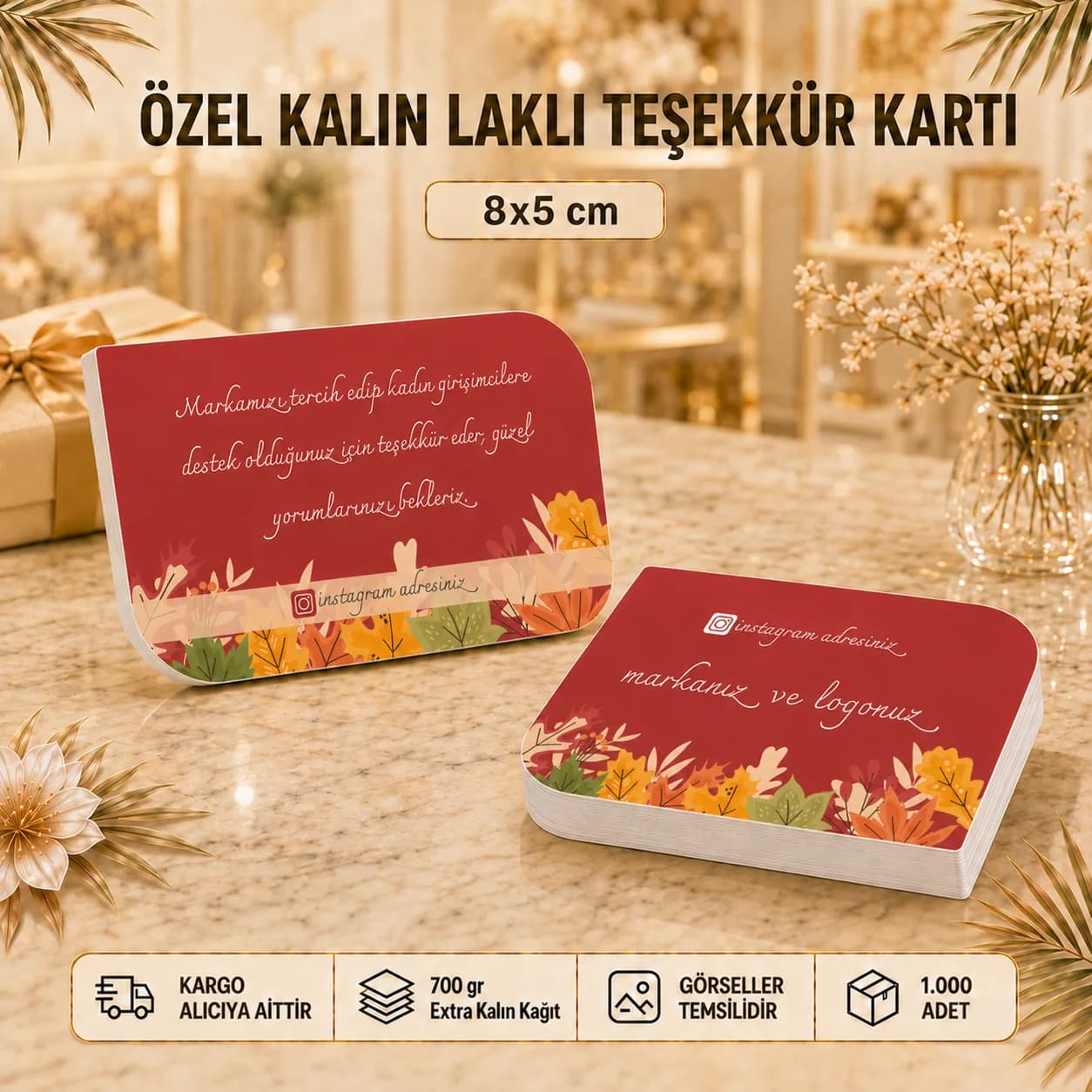 Özel Kalın Laklı Teşekkür Kartı baskı örneği 1