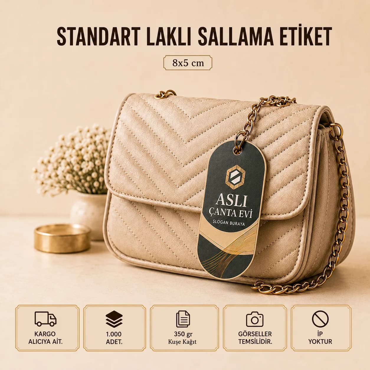 Basan Adam standart laklı sallama etiket kampanyası: 1.000 adet, 8x5 cm, 350 gr kuşe kağıt, 2.200 TL + KDV yerine KDV dahil 1.002 TL.